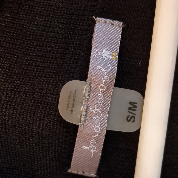 Smartwool Black Cowl Neck Poncho Sweater with Striped Sleeves Size Small/Medium - Picture 3 of 4